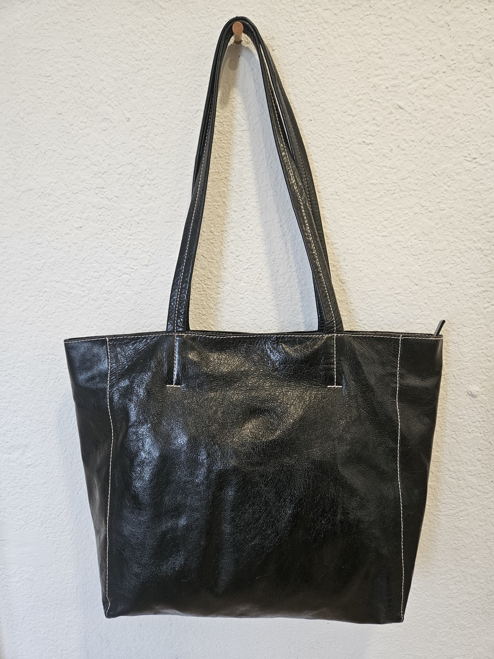 Vintage Latico Black Leather Tote Bag Signature Floral Lining Handcrafted NJ USA
